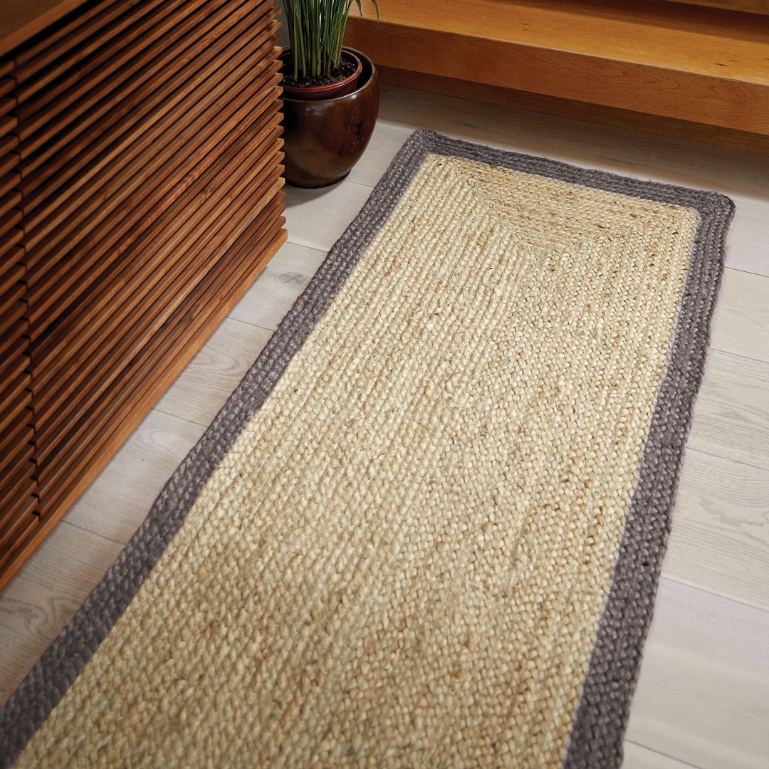 Origins Hand Braided Jute Rug with Grey Border Detail - beUNIQ - circular jute rug - 067x200 - Created by Product Upload