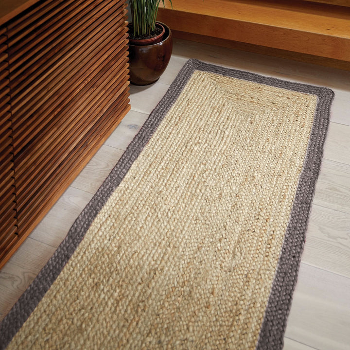 Origins Hand Braided Jute Rug with Grey Border Detail - beUNIQ - circular jute rug - 067x200 - Created by Product Upload