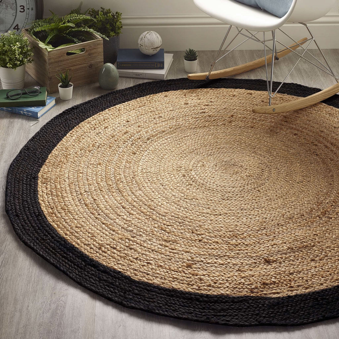 Origins Jute Border Black Hand Braided Area Rug - beUNIQ - black border rug - 150XCIR - Created by Product Upload