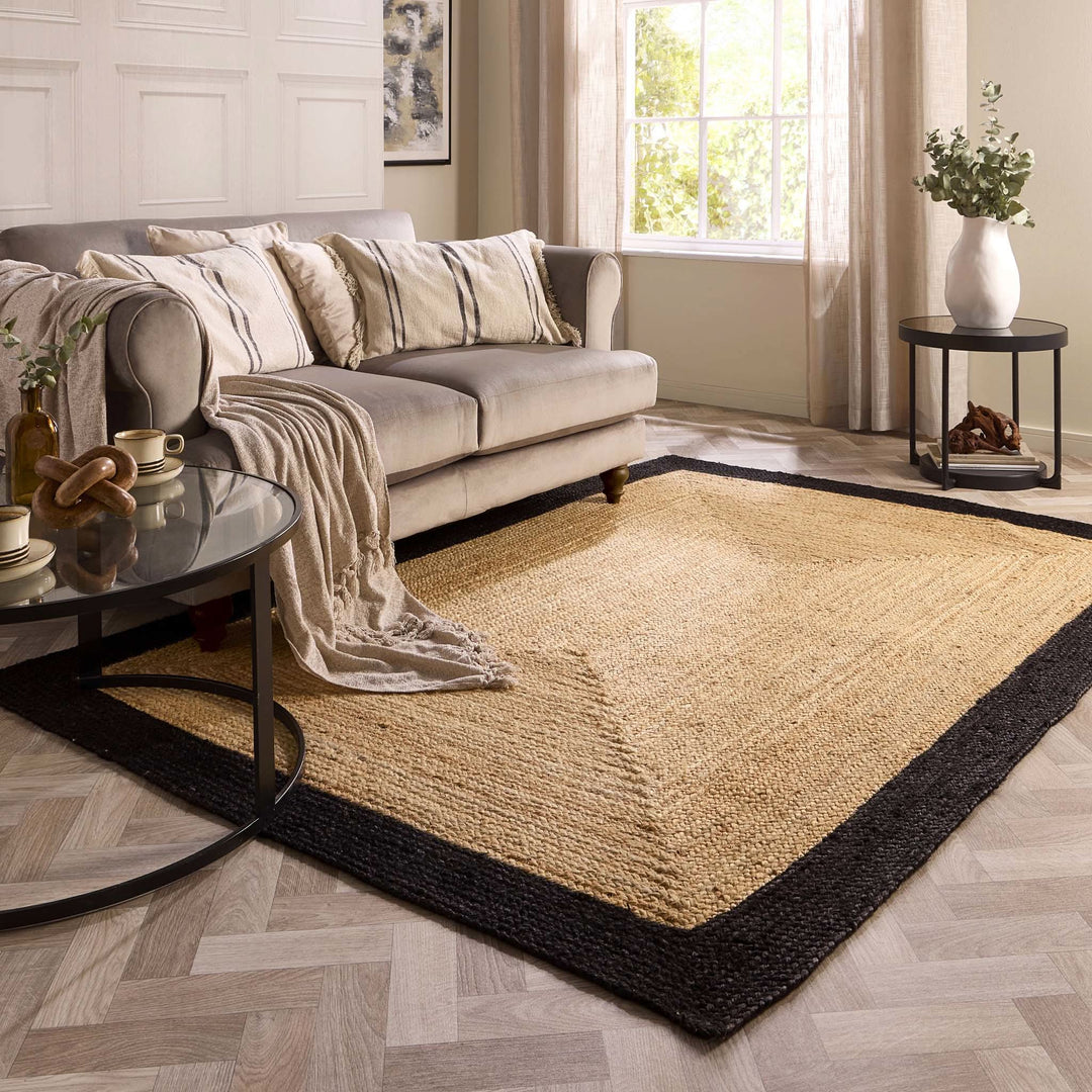 Origins Jute Border Black Hand Braided Area Rug - beUNIQ - black border rug - 080X150 - Created by Product Upload