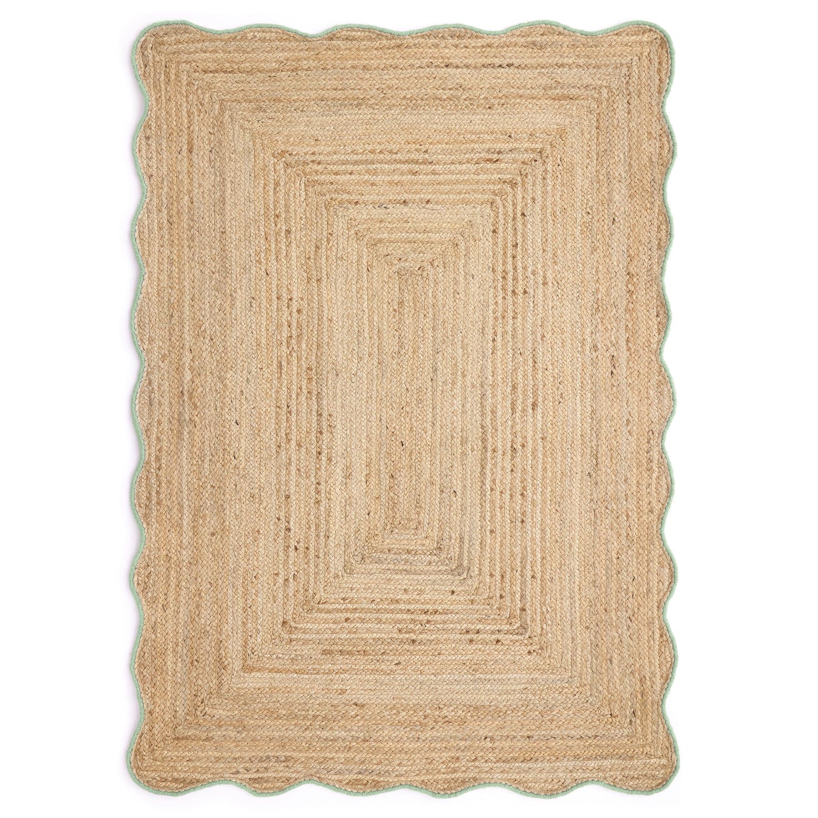 Origins Jute Rug Scalloped Edge with Green Border - beUNIQ - Created by Product Upload - 120x170 - Green Wool Border Rug