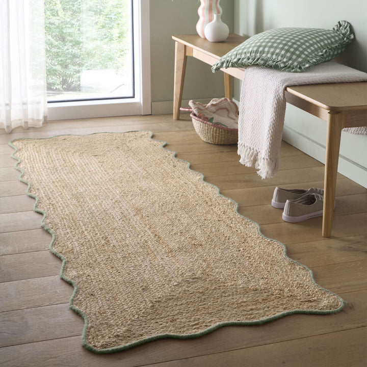 Origins Jute Rug Scalloped Edge with Green Border - beUNIQ - Created by Product Upload - 67x200 - Green Wool Border Rug