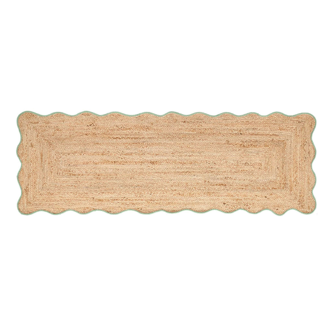 Origins Jute Rug Scalloped Edge with Green Border - beUNIQ - Created by Product Upload - 67x200 - Green Wool Border Rug