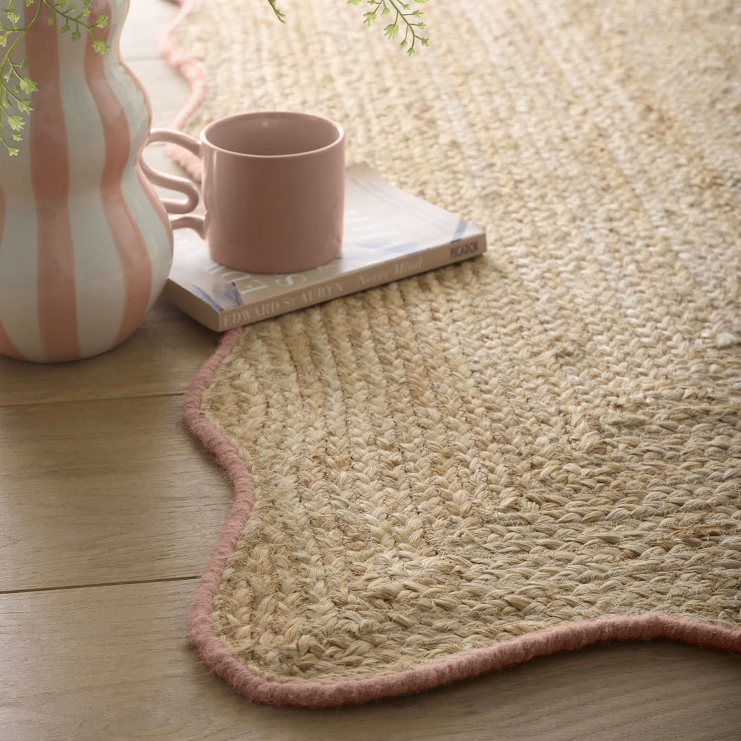 Origins Jute Scalloped Edge Rug Peach Wool Border - beUNIQ - Created by Product Upload - 67x200 - handwoven rug