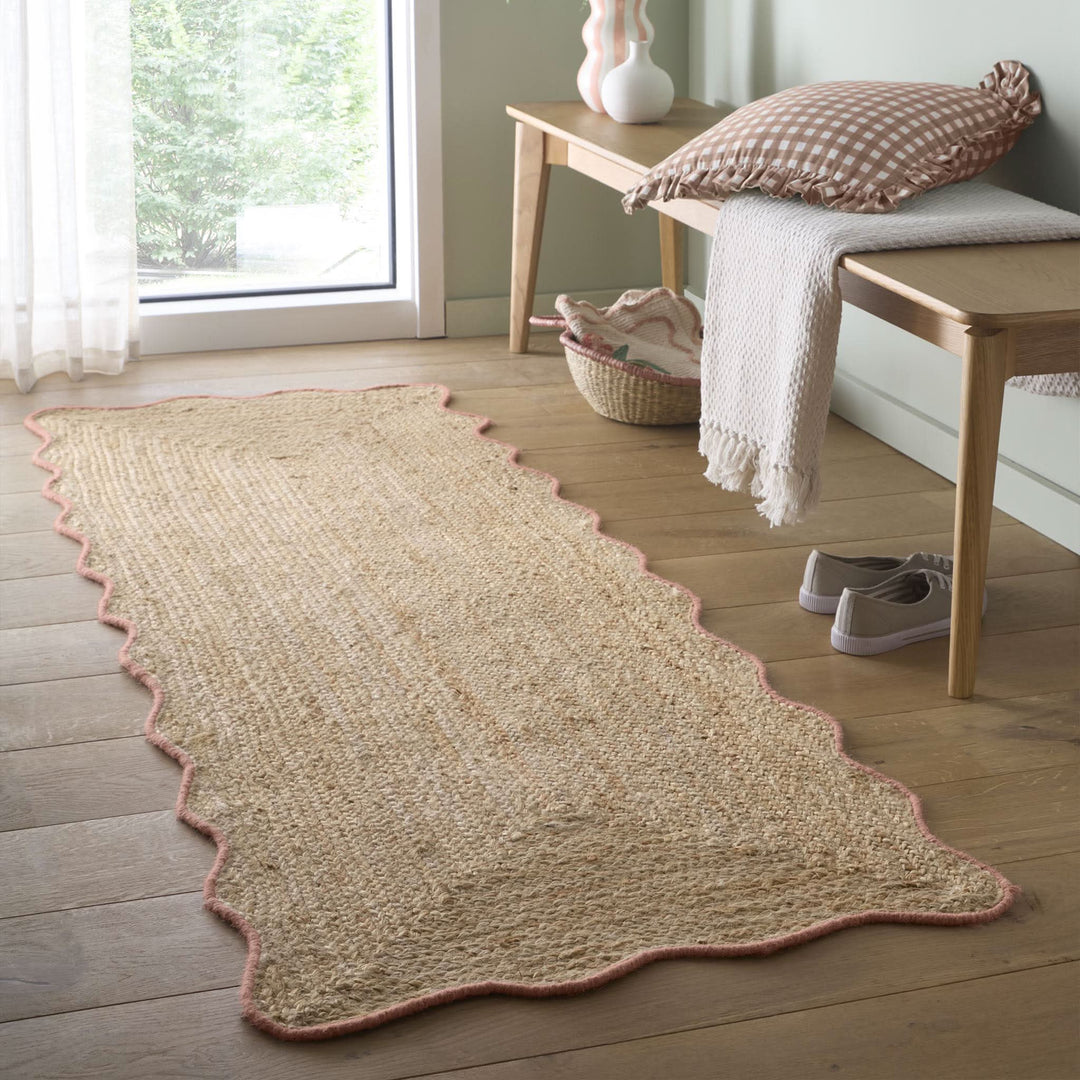 Origins Jute Scalloped Edge Rug Peach Wool Border - beUNIQ - Created by Product Upload - 67x200 - handwoven rug