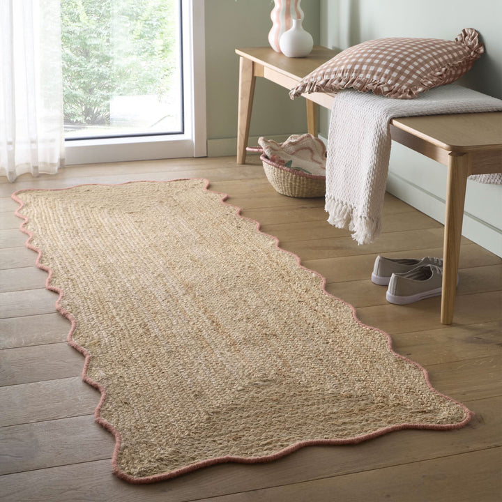 Origins Jute Scalloped Edge Rug Peach Wool Border - beUNIQ - Created by Product Upload - 67x200 - handwoven rug