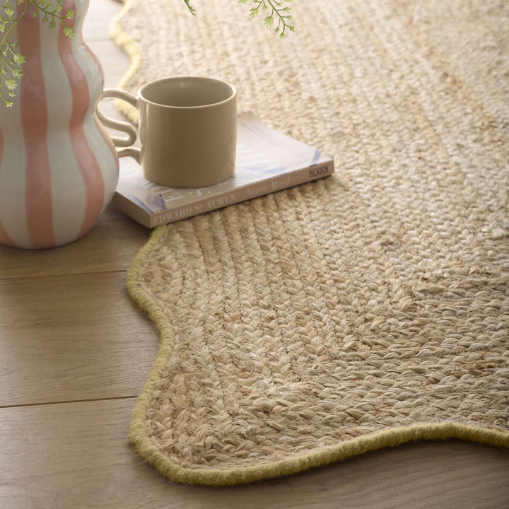 Origins Jute Scalloped Edge Rug with Yellow Wool Border - beUNIQ - contemporary rug - 67x200 - Created by Product Upload