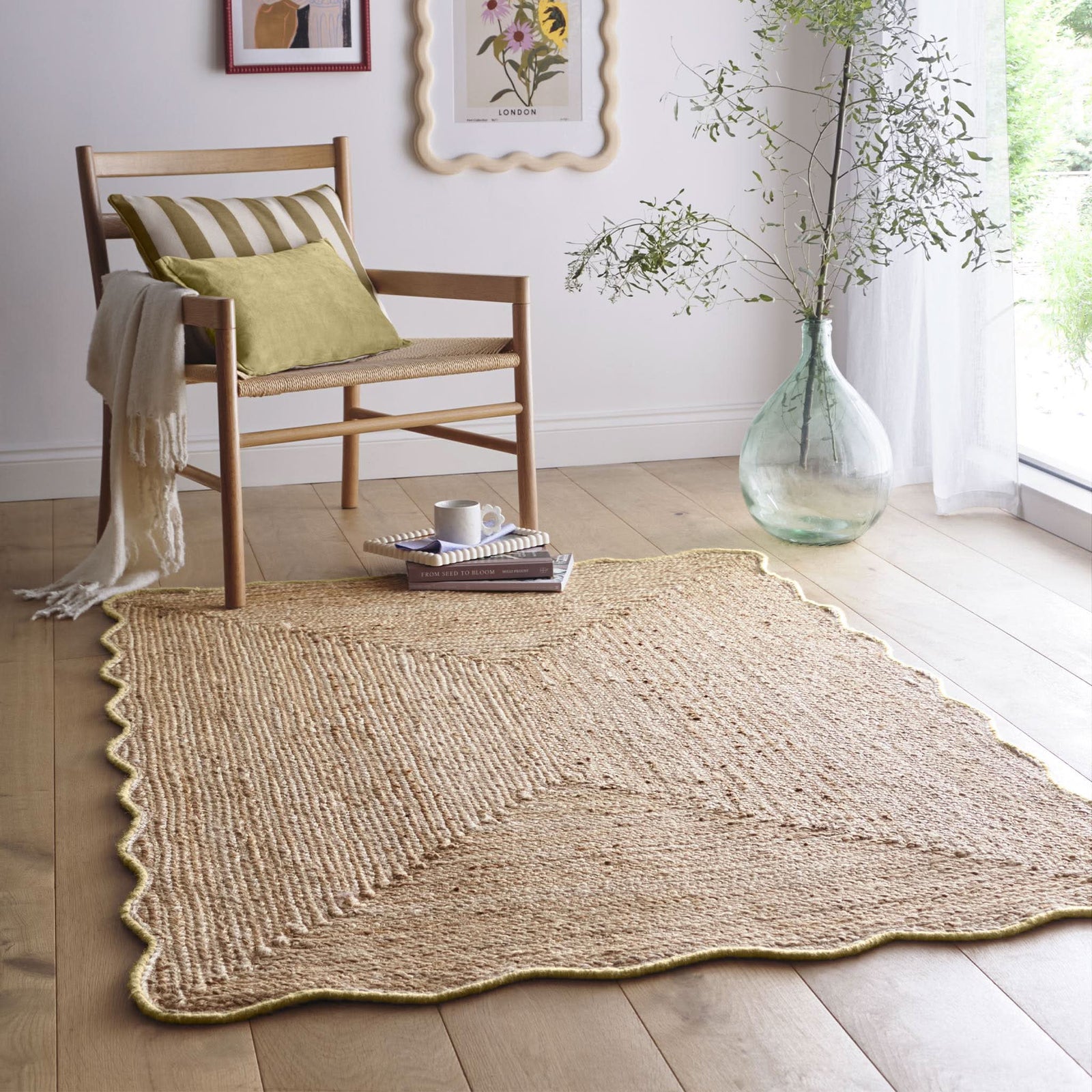 Origins Jute Scalloped Edge Rug with Yellow Wool Border - beUNIQ - contemporary rug - 120x170 - Created by Product Upload