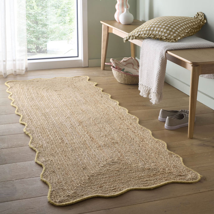 Origins Jute Scalloped Edge Rug with Yellow Wool Border - beUNIQ - contemporary rug - 67x200 - Created by Product Upload