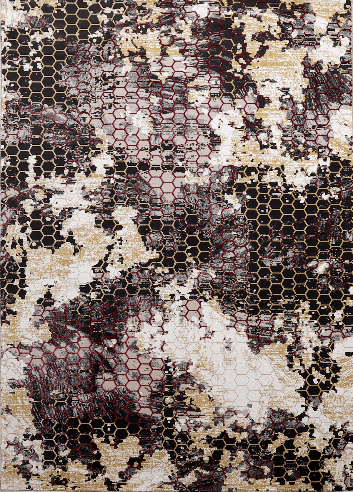 Black Burgundy Yellow Modern Abstract Polypropylene Area Rug
