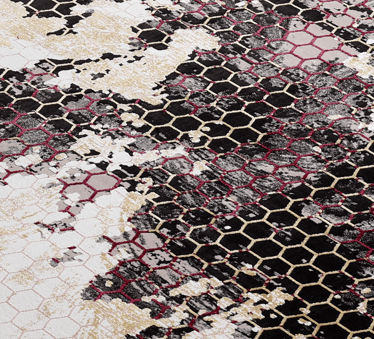 Black Burgundy Yellow Modern Abstract Polypropylene Area Rug, second view