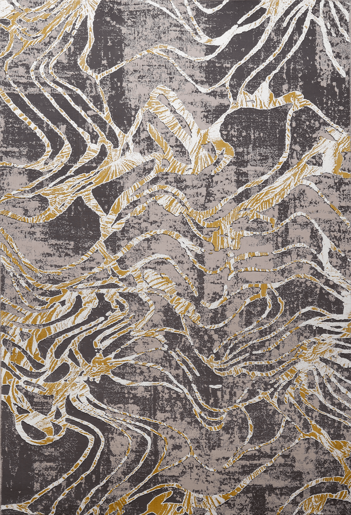 Grey Yellow Modern Abstract Low Pile Polypropylene Rug