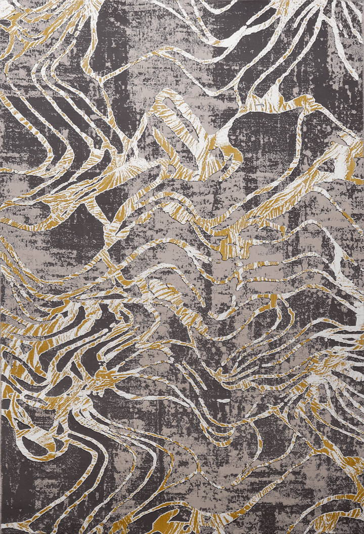 Grey Yellow Modern Abstract Low Pile Polypropylene Rug