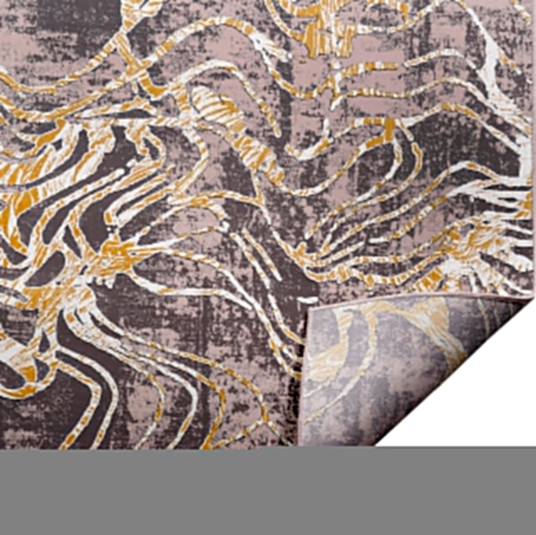 Grey Yellow Modern Abstract Low Pile Polypropylene Rug, detail view