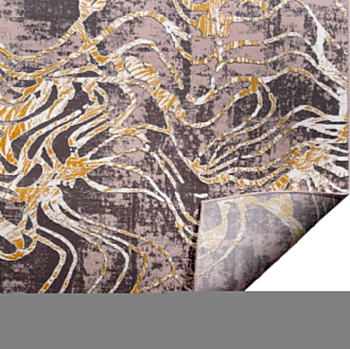 Grey Yellow Modern Abstract Low Pile Polypropylene Rug, detail view