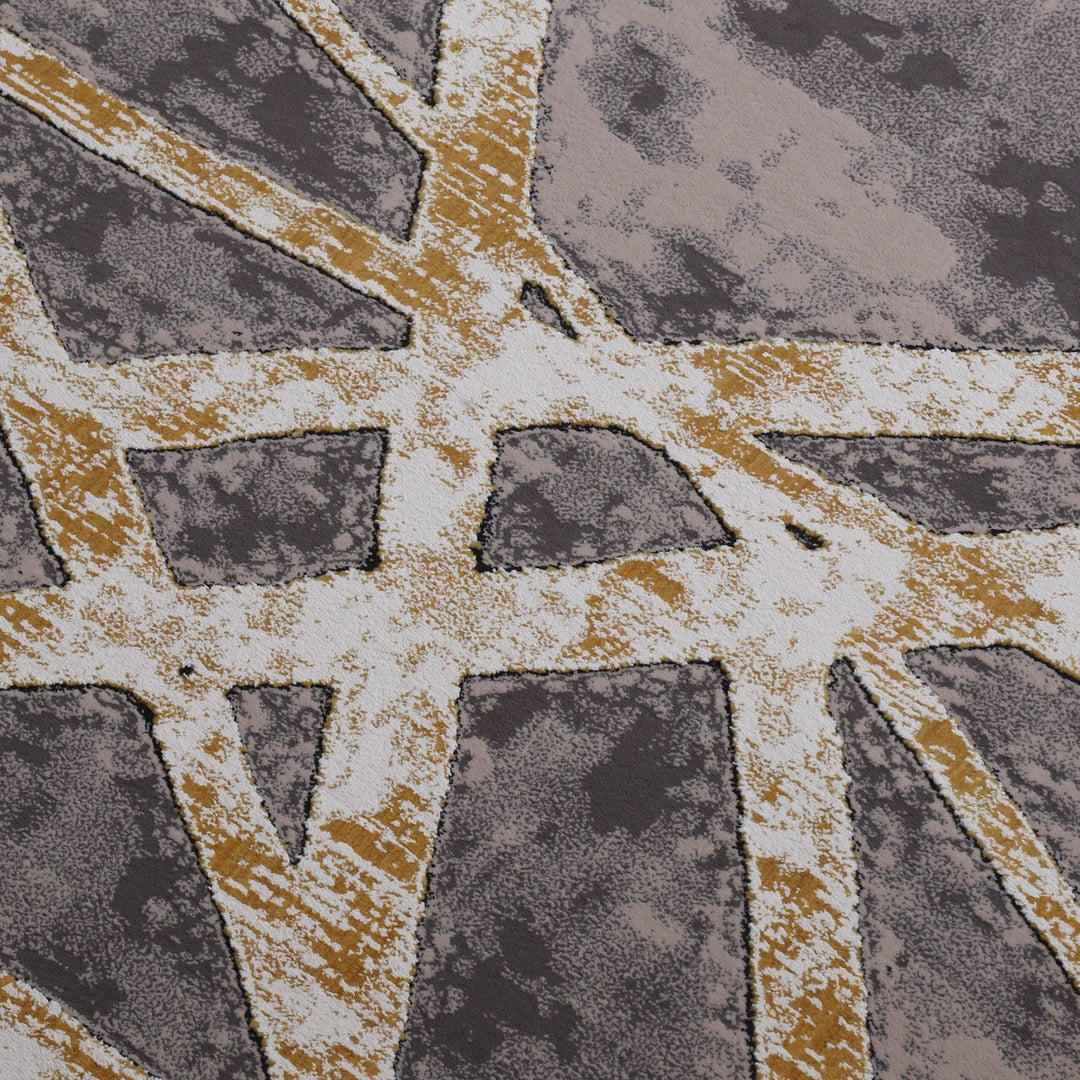 Grey Yellow Painterly Abstract Stain Resistant Area Rug, second view