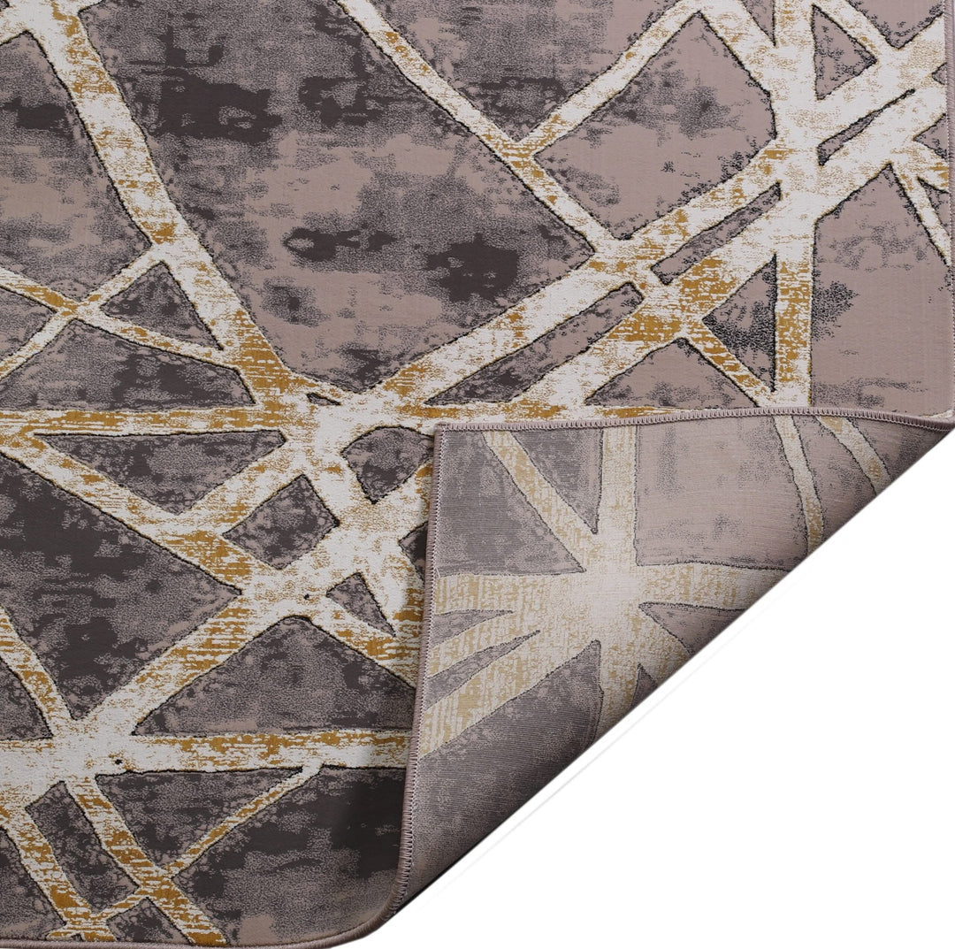 Grey Yellow Painterly Abstract Stain Resistant Area Rug, detail view