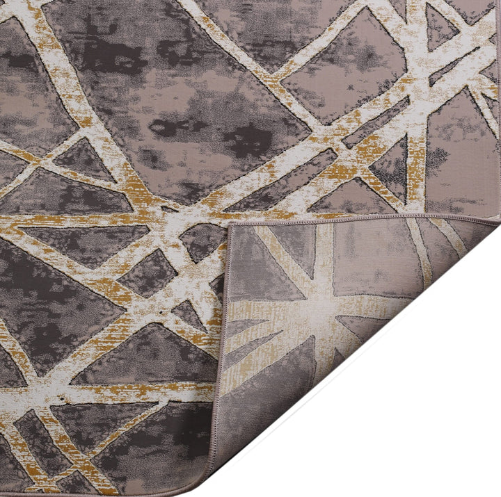 Grey Yellow Painterly Abstract Stain Resistant Area Rug, detail view