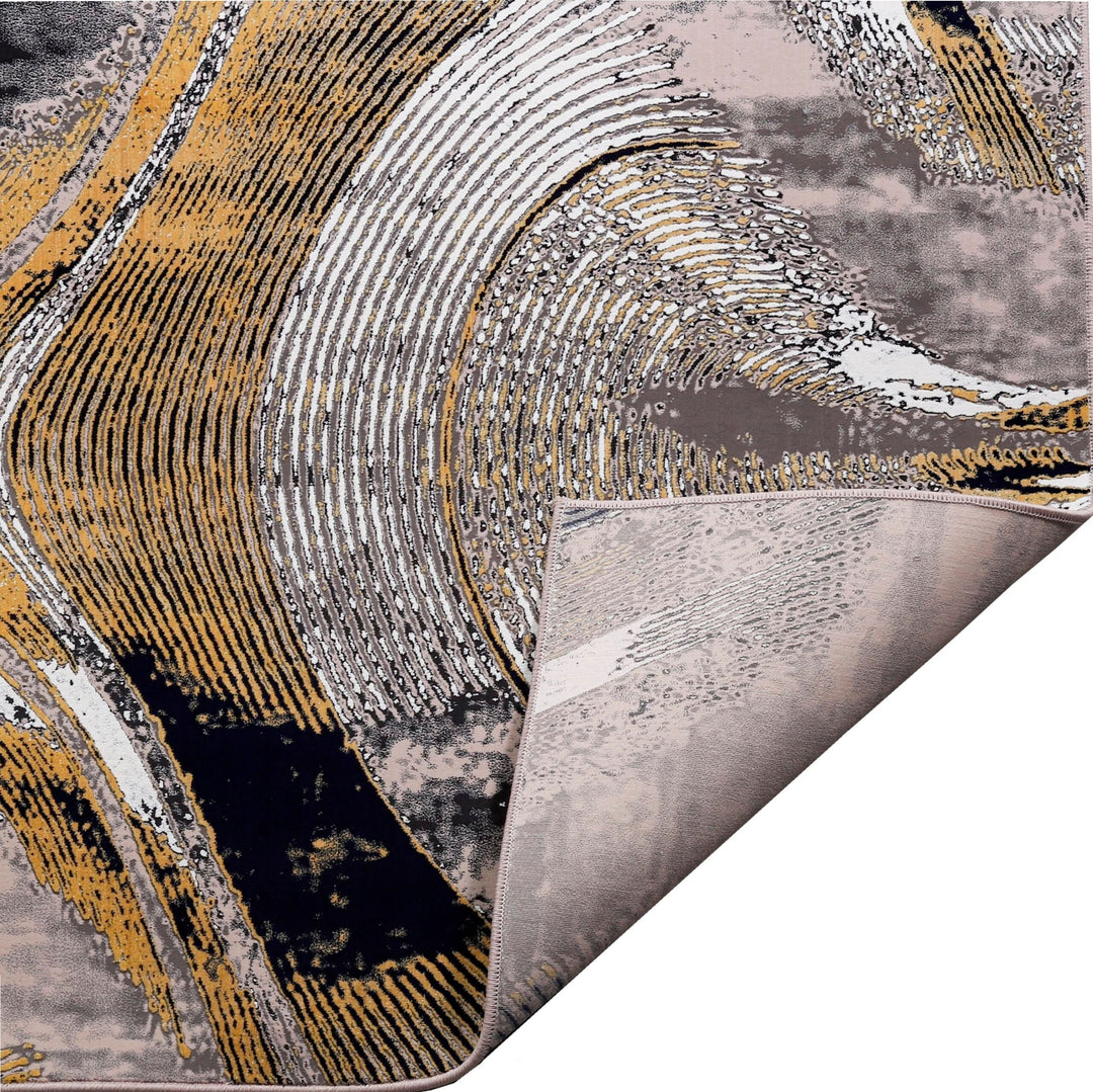 Grey Yellow Modern Abstract Non-Shed Polypropylene Rug, detail view