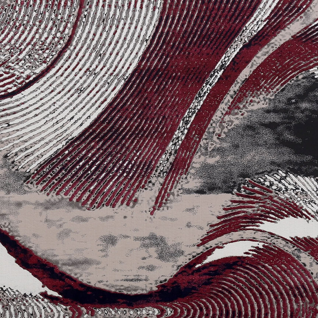 Burgundy Grey Modern Abstract Polypropylene Area Rug, second view