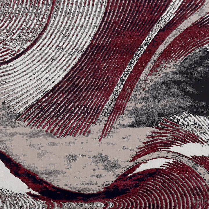 Burgundy Grey Modern Abstract Polypropylene Area Rug, second view