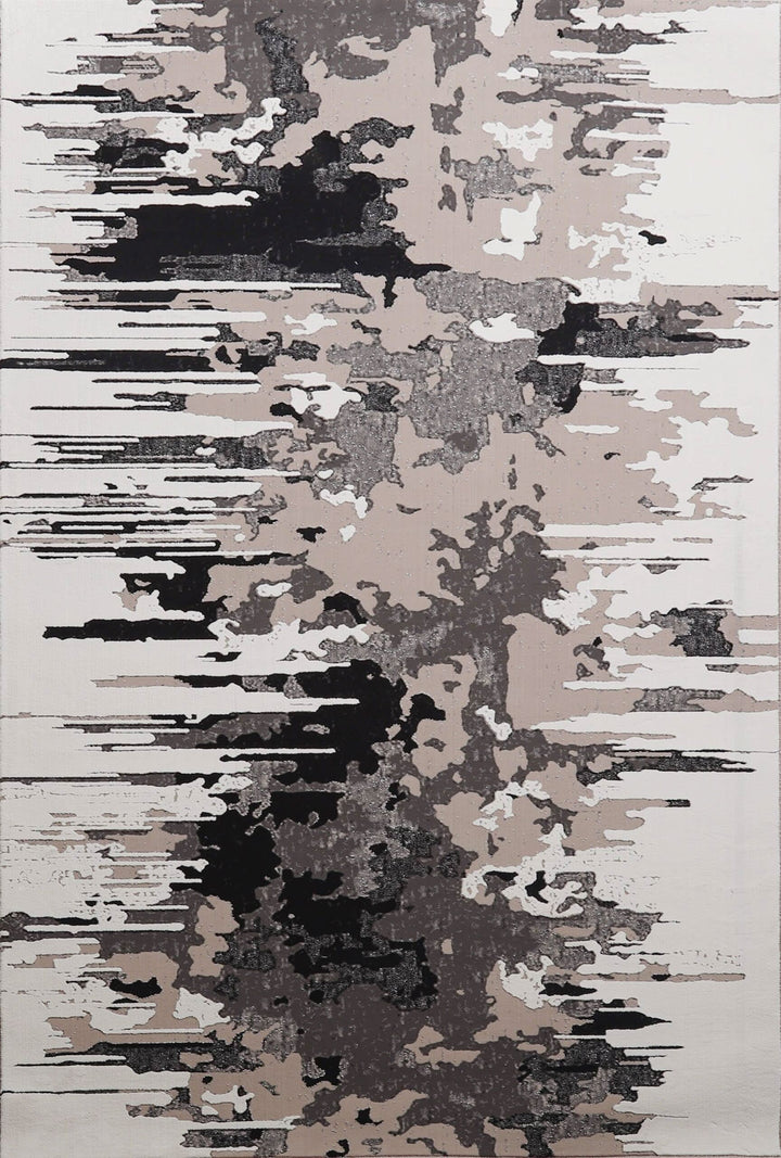 Cream Grey Modern Abstract Soft Polypropylene Area Rug