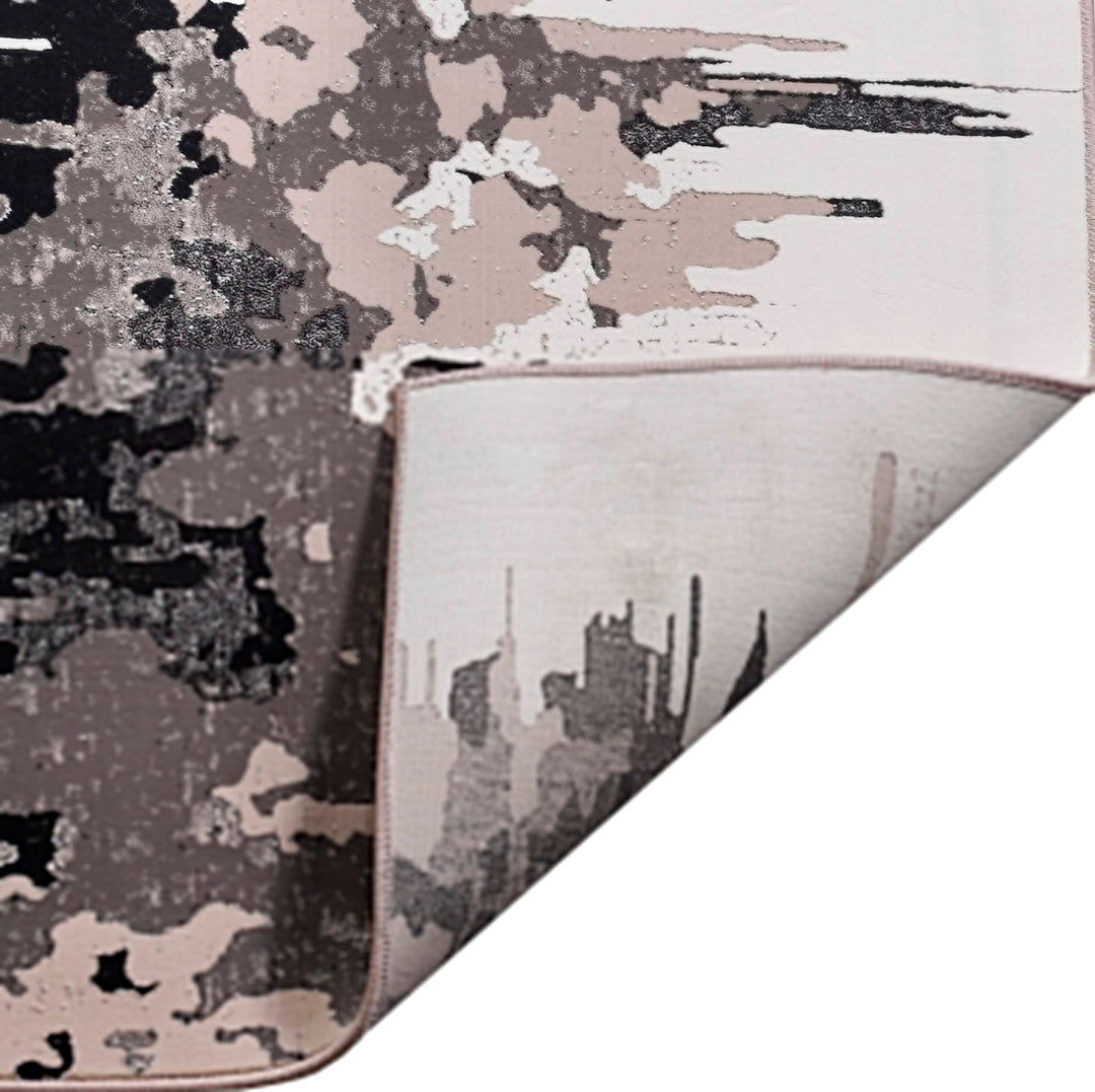 Cream Grey Modern Abstract Soft Polypropylene Area Rug, detail view