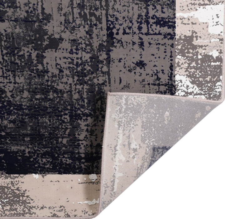 Black Grey Modern Abstract Non-Shed Polypropylene Rug, detail view