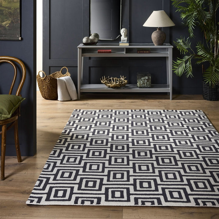 Origins Labyrinth Monochrome Hand Tufted Wool Loop Area Rug - beUNIQ - black and white rug - 80x150 - Created by Product Upload