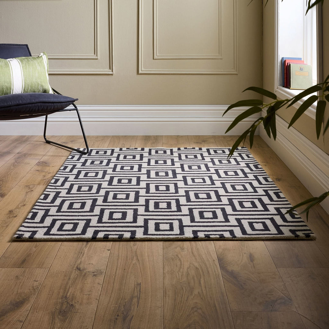 Origins Labyrinth Monochrome Hand Tufted Wool Loop Area Rug - beUNIQ - black and white rug - 80x150 - Created by Product Upload