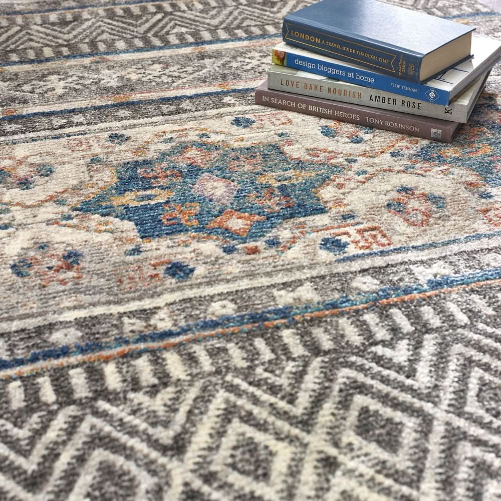 Origins Mandala Stripe Grey Patterned Versatile Soft Stain Resistant Rug - beUNIQ - Created by Product Upload - 80x150 - Grey Patterned Rug