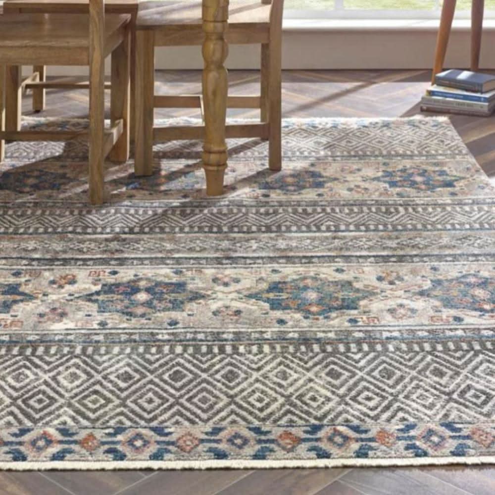 Origins Mandala Stripe Grey Patterned Versatile Soft Stain Resistant Rug - beUNIQ - Created by Product Upload - 80x150 - Grey Patterned Rug