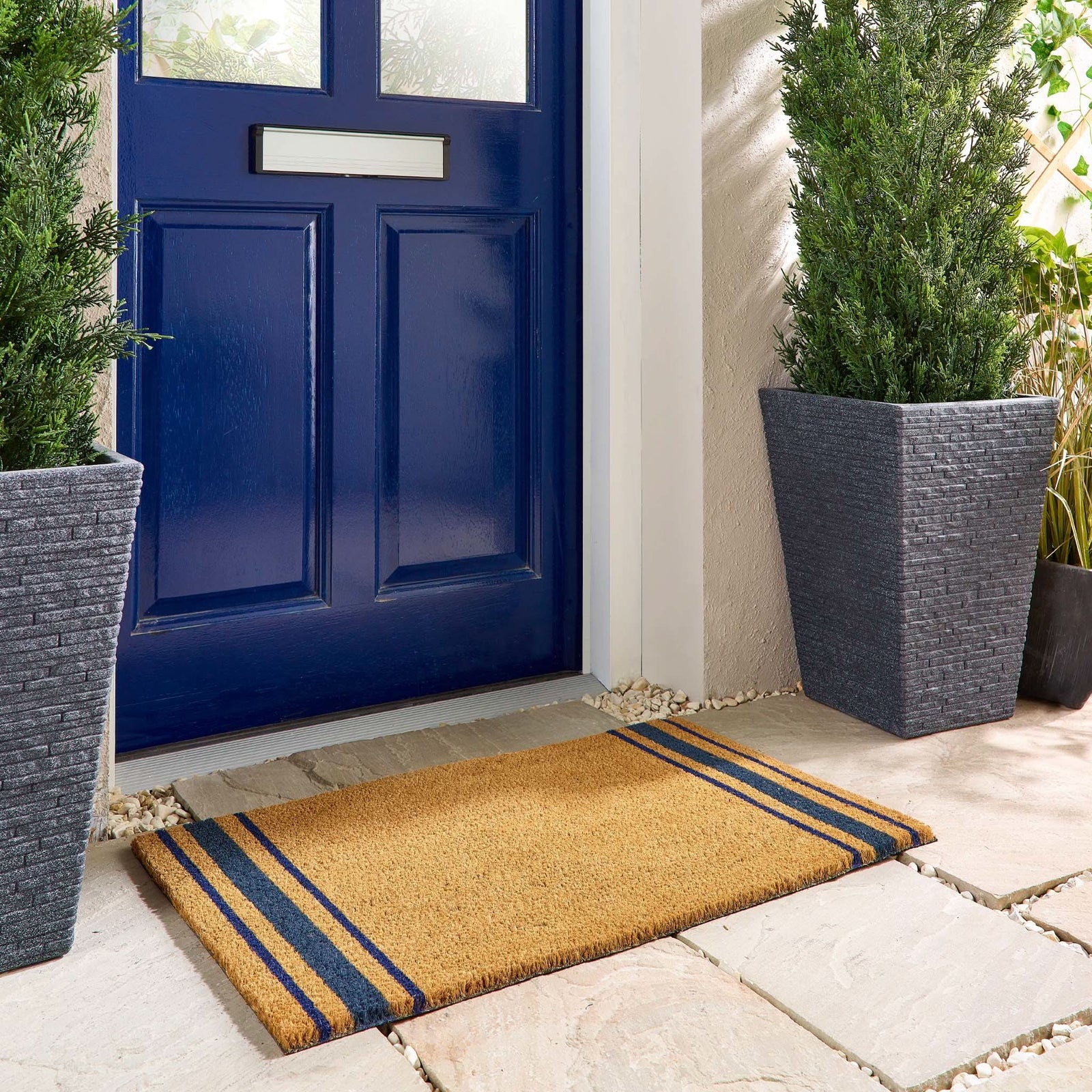 My Mat Navy Border Stripe Coir Doormat 45x75cm - beUNIQ - 45x75cm door mat - coir doormat