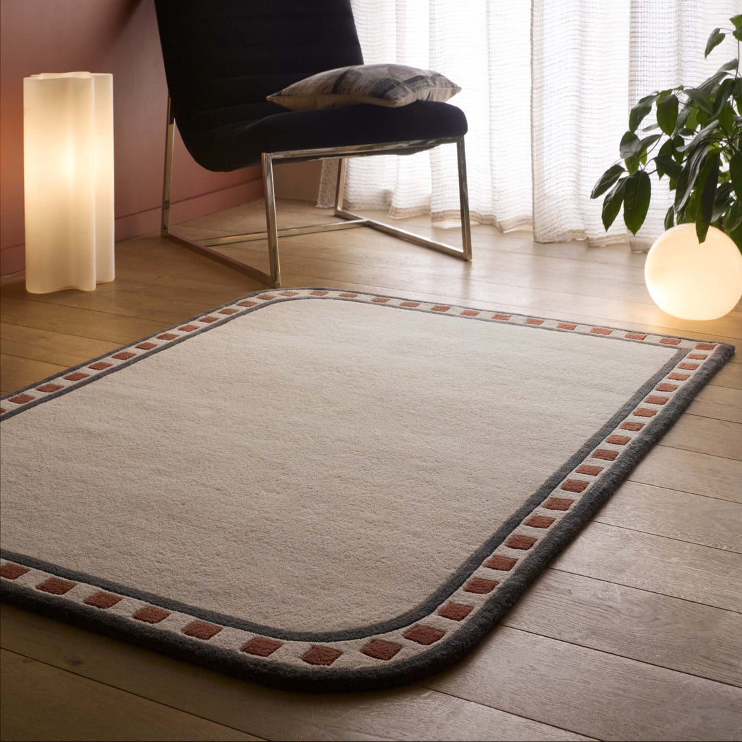 Origins Borderline Wool Rug Geometric Border Cream Scalloped Edge - beUNIQ - cream area rug - 80x150 - Created by Product Upload