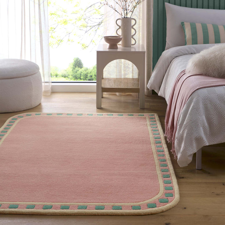 Origins Borderline Wool Rug Pink Geometric Pattern - beUNIQ - bedroom rug - 80x150 - Created by Product Upload