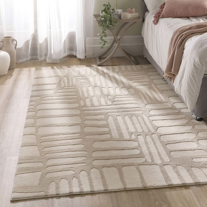 Origins Pathway Machine Woven Polyester Rug Cream Geometric Design - beUNIQ - Created by Product Upload - 80x150 - Geometric abstract rug
