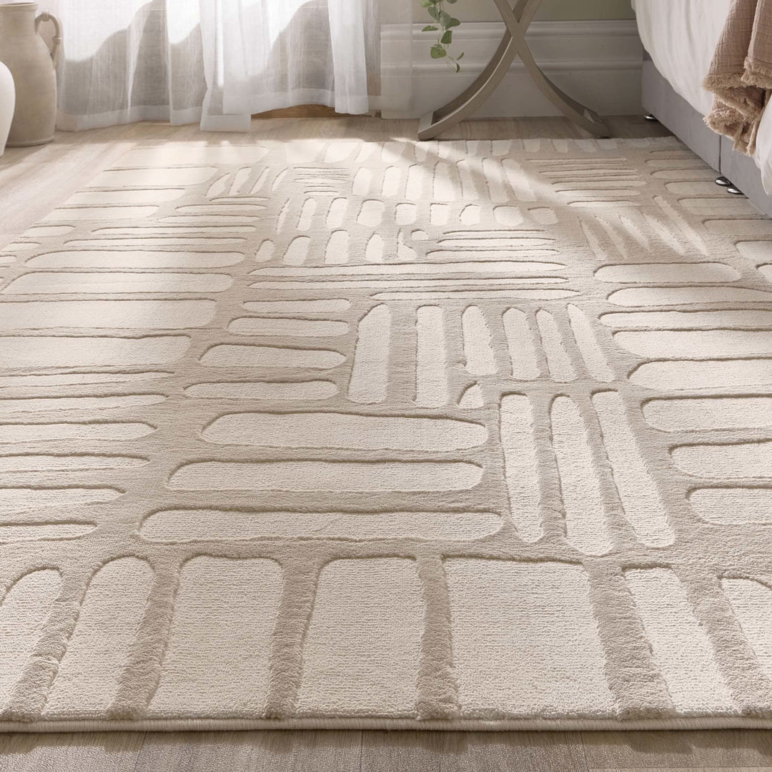 Origins Pathway Machine Woven Polyester Rug Cream Geometric Design - beUNIQ - Created by Product Upload - 67x230 - Geometric abstract rug