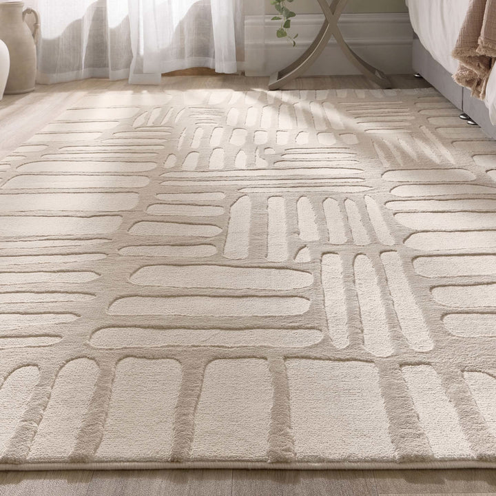Origins Pathway Machine Woven Polyester Rug Cream Geometric Design - beUNIQ - Created by Product Upload - 67x230 - Geometric abstract rug