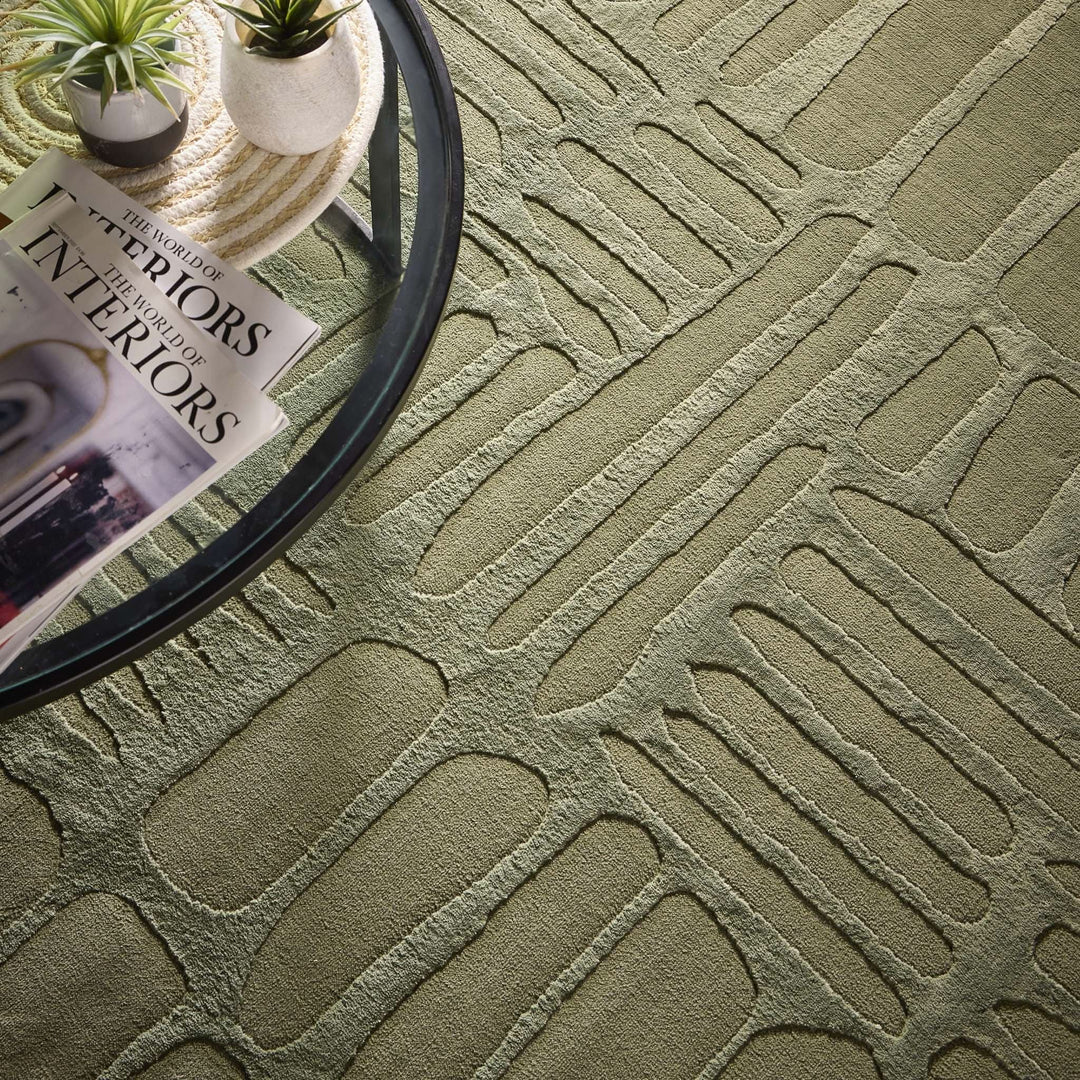 Origins Pathway Green Rug Modern Abstract Geometric Pattern Polyester - beUNIQ - Created by Product Upload - 67x230 - geometric floor rug