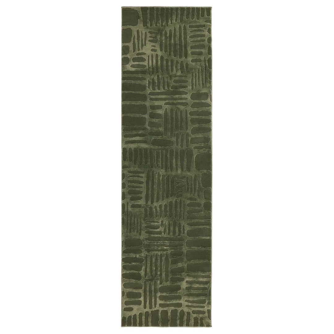 Origins Pathway Green Rug Modern Abstract Geometric Pattern Polyester - beUNIQ - Created by Product Upload - 67x230 - geometric floor rug