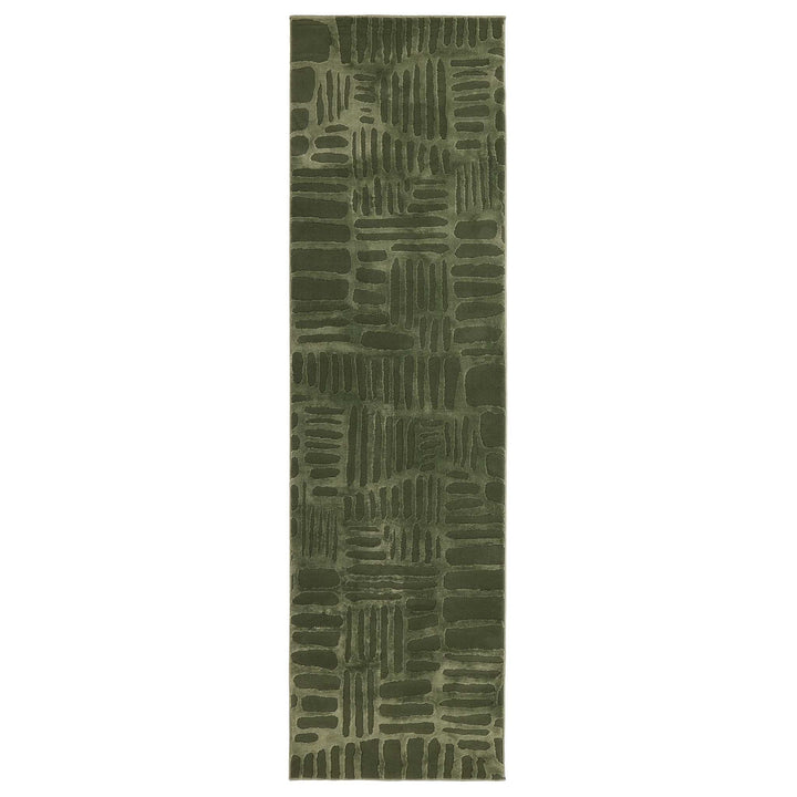 Origins Pathway Green Rug Modern Abstract Geometric Pattern Polyester - beUNIQ - Created by Product Upload - 67x230 - geometric floor rug