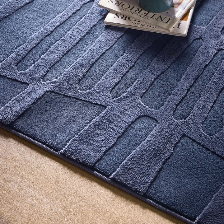 Origins Pathway Navy Geometric Patterned Rug for Modern Home Decor - beUNIQ - Created by Product Upload - 67x230 - Durable Living Room Rug