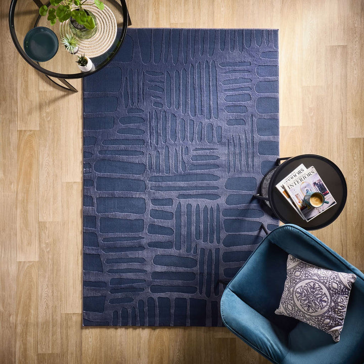 Origins Pathway Navy Geometric Patterned Rug for Modern Home Decor - beUNIQ - Created by Product Upload - 80x150 - Durable Living Room Rug