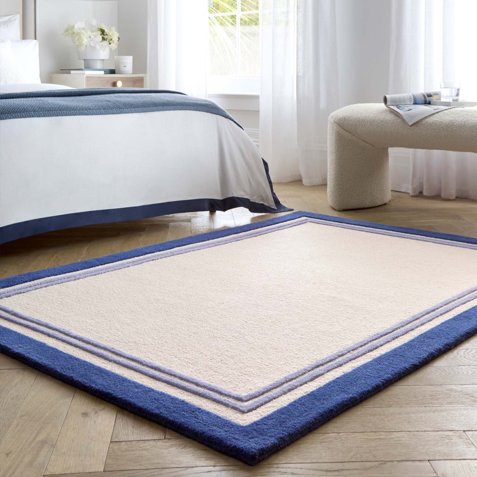 Origins Piper Hand Tufted 100% Wool Rug in Navy Blue - beUNIQ - Border Rug - 080X150 - Contemporary Living Room Rug