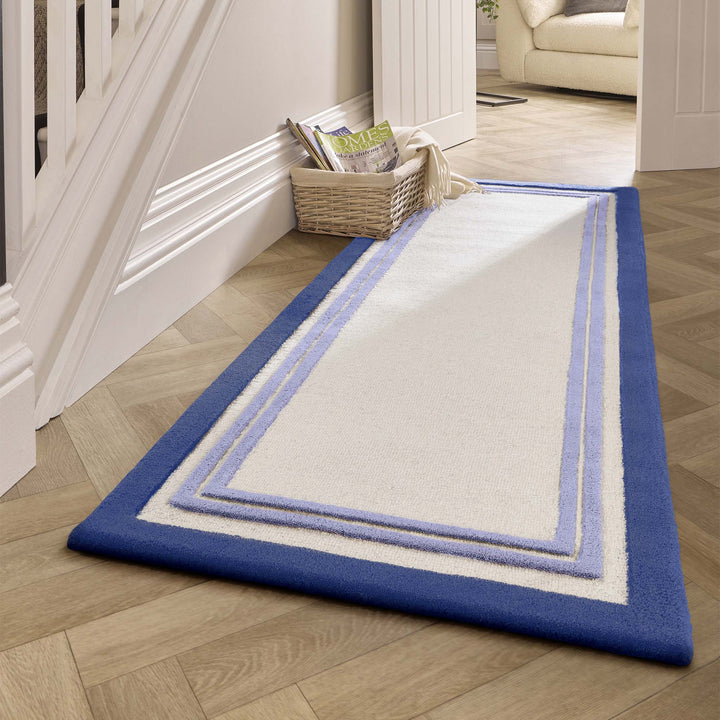 Origins Piper Hand Tufted 100% Wool Rug in Navy Blue - beUNIQ - Border Rug - 067X200 - Contemporary Living Room Rug