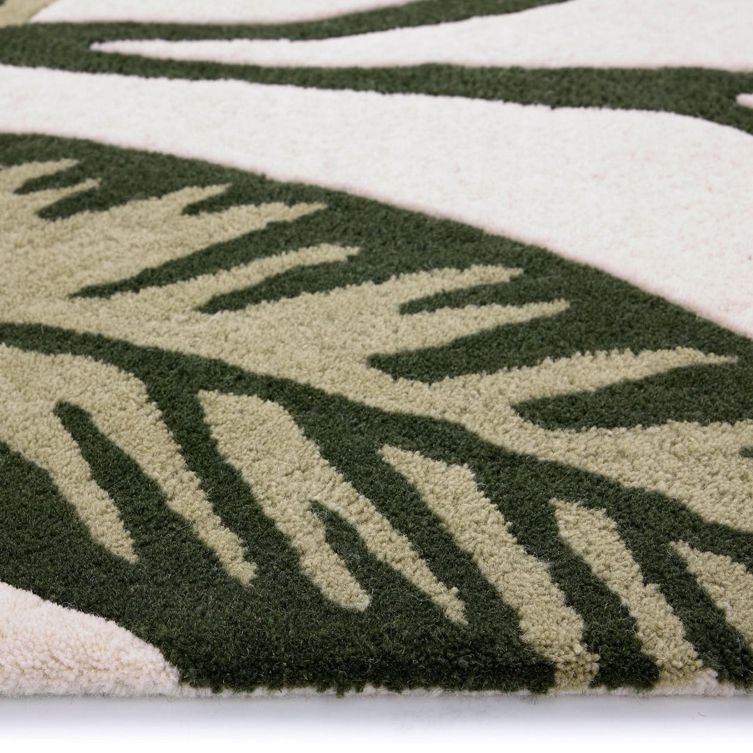 Origins Paradise Leaf Hand - Carved Wool Rug Green Ivory - beUNIQ - Created by Product Upload - 80x150 - green and ivory rug