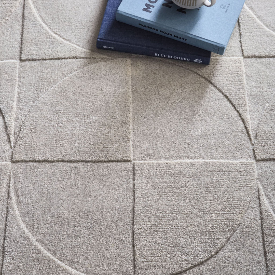 Origins Penny Cream 3D Geometric Carved Pure Wool Area Rug - beUNIQ - 3D carved rug - 120cm x 170cm - cream geometric rug