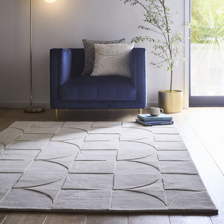 Origins Penny Cream 3D Geometric Carved Pure Wool Area Rug - beUNIQ - 3D carved rug - 120cm x 170cm - cream geometric rug
