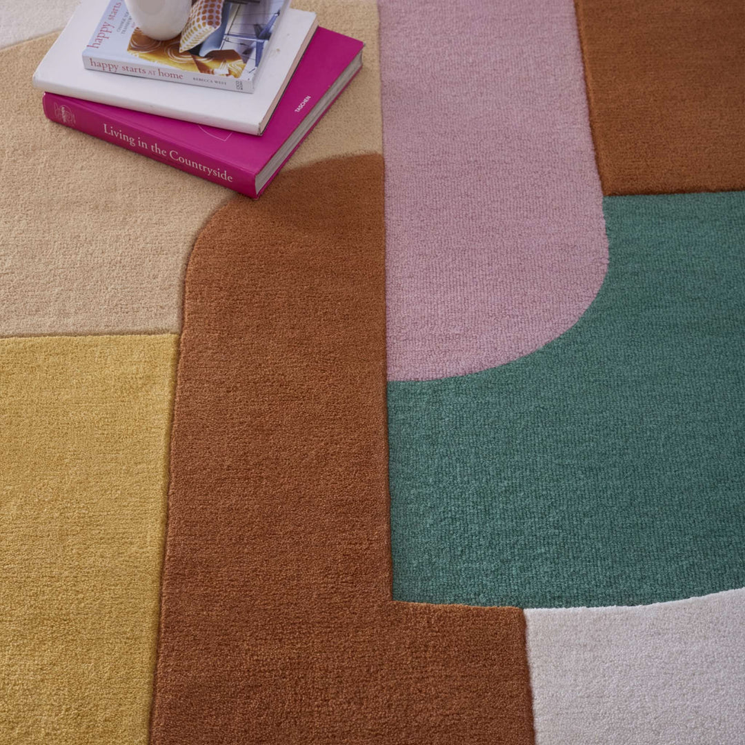Origins Retro Deco Pink Hand Carved Wool Geometric Rug - beUNIQ - colourful patterned rug - 120cm x 170cm - Created by Product Upload