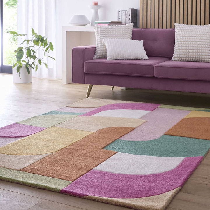 Origins Retro Deco Pink Hand Carved Wool Geometric Rug - beUNIQ - colourful patterned rug - 120cm x 170cm - Created by Product Upload